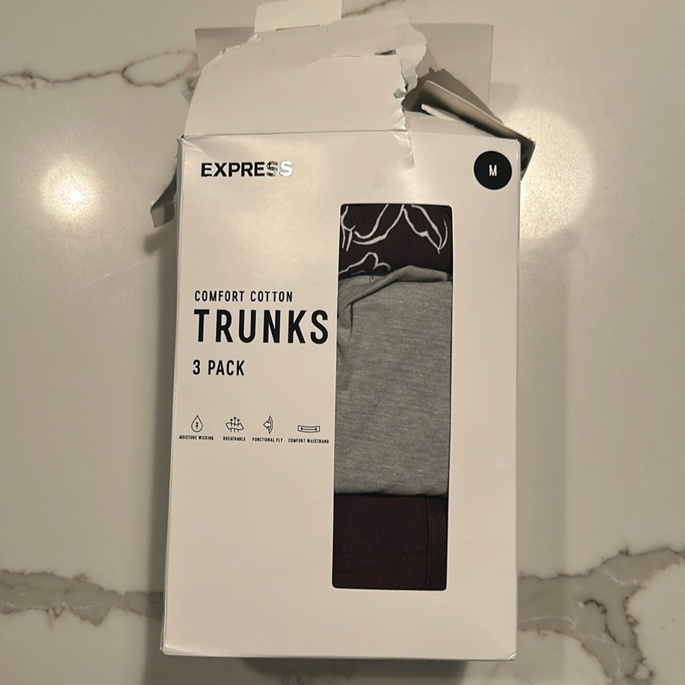Express comfort cotton trunks, 3 pack.   brand new, never worn, in original box